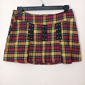Hot Topic Vintage Y2K Safety Pin Plaid Mini Skirt Womens Large Punk Goth